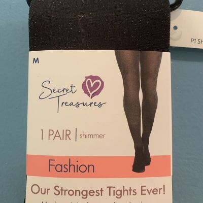 BNWT Secret Treasure Shimmer Black Sexy Size Medium Black Tights 125lbs-175lbs